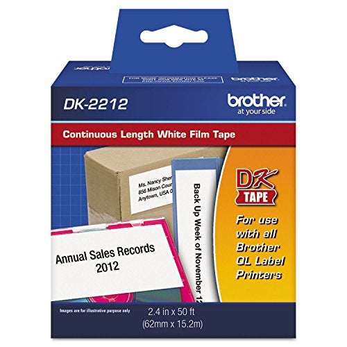 Brother Genuine DK-2212 Continuous Length Black on White Film Tape for Brother QL Label Printers, 2.4" x 50' (62mm x 15.2M), 1 Roll per Box, DK2212,Black/White - Image 1