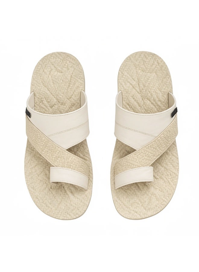 Men's beige leather slippers – a modern, comfortable design with high-quality materials and a cushioned orthopedic insole – ideal for everyday wear and outings - Image 5