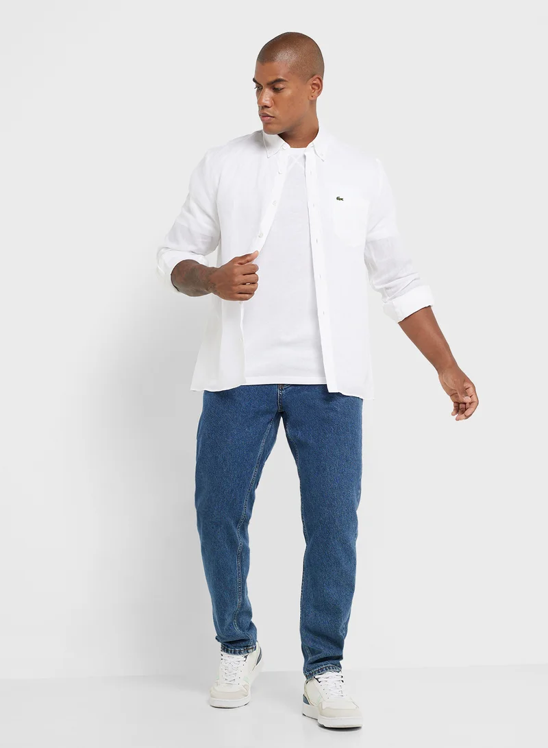 LACOSTE Logo Button Down Regular Fit Long Sleeve Shirt
