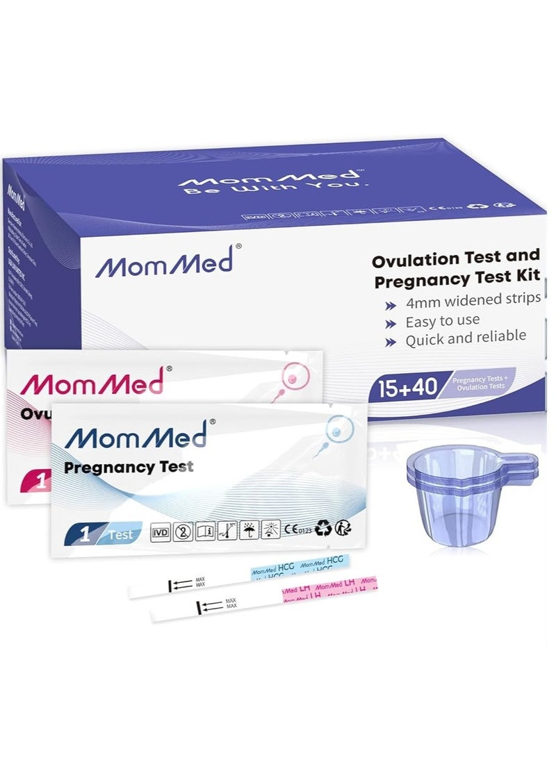 موم ميد مجموعة اختبار التبويض من  (HCG15-LH40)، 15 شريطًا للحمل و40 شريطًا لاختبار التبويض مع 55 كوبًا للبول، اختبار الحمل المبكر الموثوق والسريع - Image 2