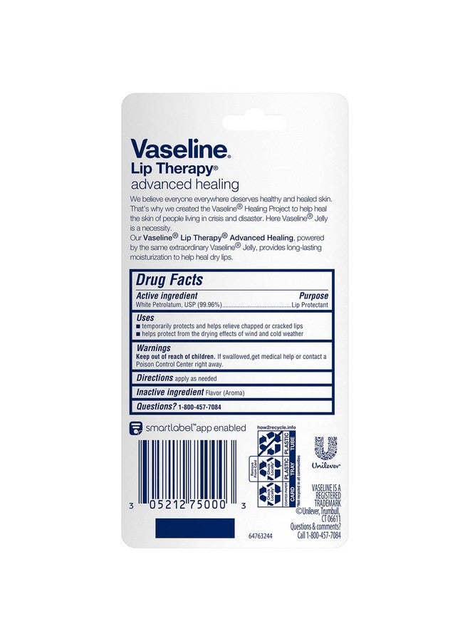 Vaseline Lip Therapy Advanced Healing Lip Balm Tube 3-Pack - White Petroleum Lip Protectant, 0.35 Oz Ea - Image 2