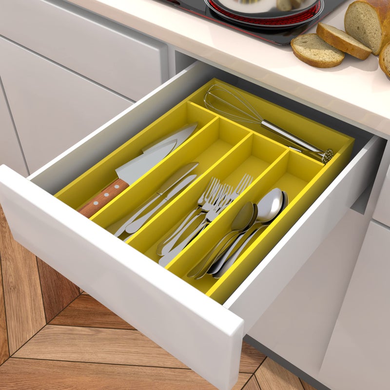 Utopia Kitchen Silverware Organizer, Bamboo Utensil Drawer Organizer for Cutlery, Utensils & Flatware (5 Compartment, Yellow) Pack of 1 - Image 5
