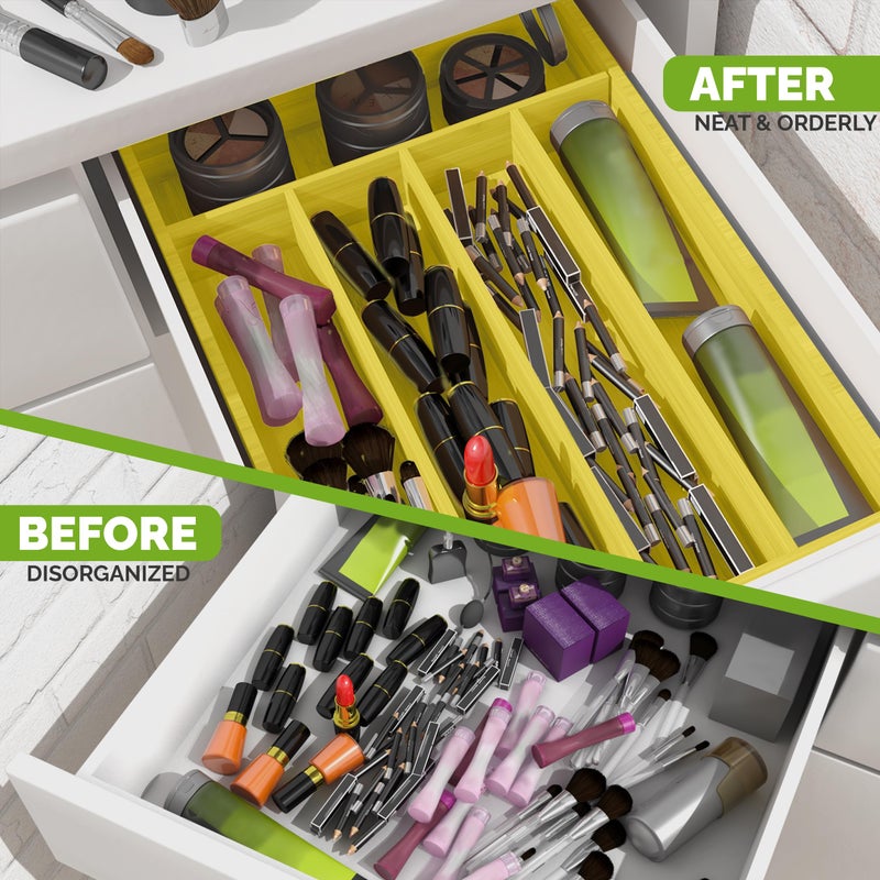 Utopia Kitchen Silverware Organizer, Bamboo Utensil Drawer Organizer for Cutlery, Utensils & Flatware (5 Compartment, Yellow) Pack of 1 - Image 4