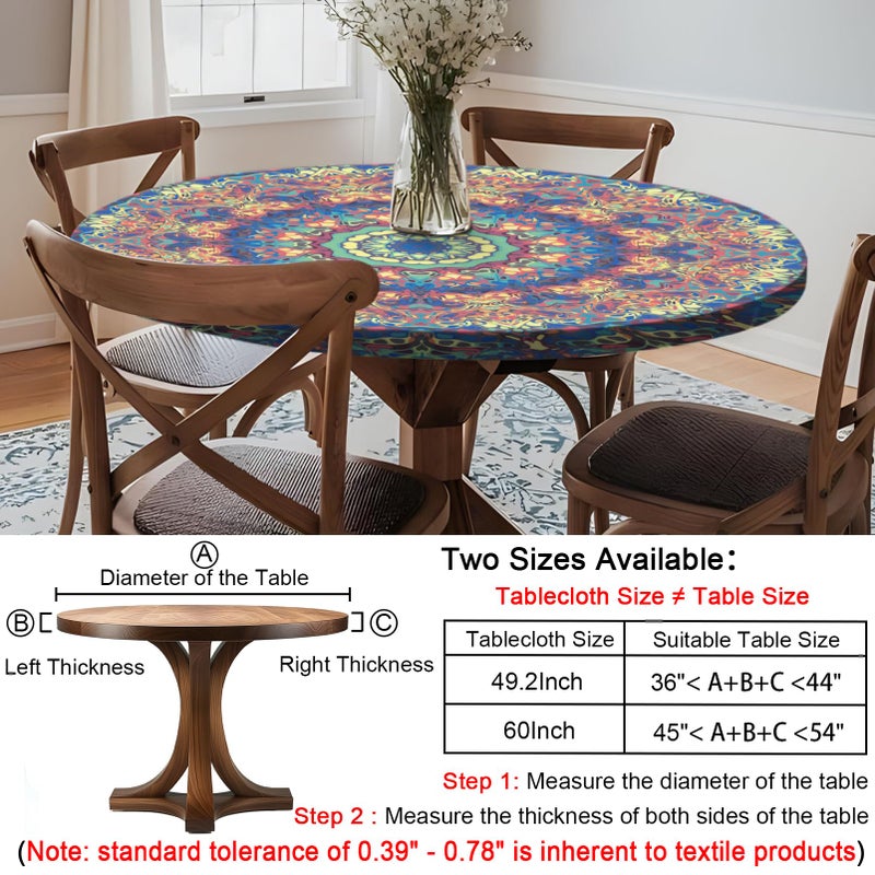 opstellen Round Tablecloth Waterproof Boho Fitted Vinyl Table Cloth Summer Fall Outdoor Circle Cover for 36-44" Tables Kitchen Dining Apartment Essentials Camping Picnic Party Decor Housewarming Gifts - Image 2
