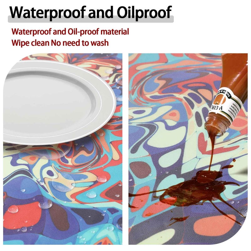 opstellen Round Tablecloth Waterproof Boho Fitted Vinyl Table Cloth Summer Fall Outdoor Circle Cover for 36-44" Tables Kitchen Dining Apartment Essentials Camping Picnic Party Decor Housewarming Gifts - Image 4