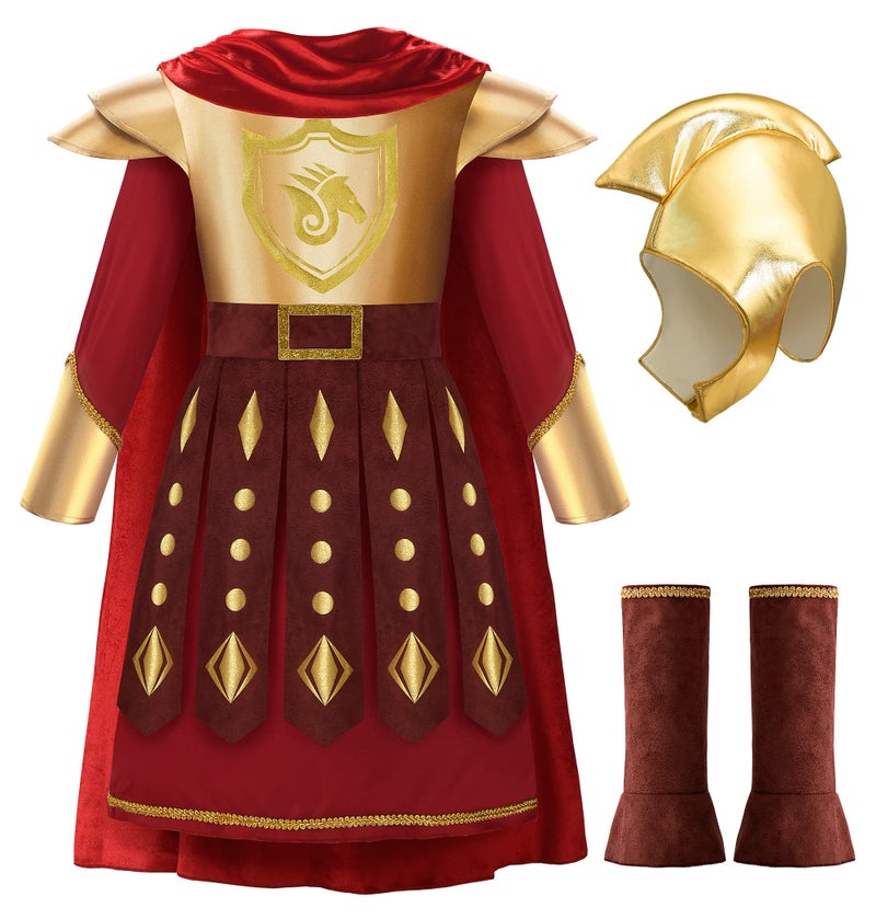 ReliBeauty Roman Soldier Costume Kids Medieval Warrior Costume with Helmet and Cape 4T4110