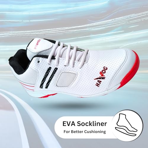 Prokick Havoc Cricket Shoes for Men and Women|Lightweight & Durable Cricket Shoes|PVC Studs Spikes Sports Shoe for Unisex|Synthetic Leather Upper Sports Shoes|EVA Sockliner, White/RED/Black-6 UK - Image 3