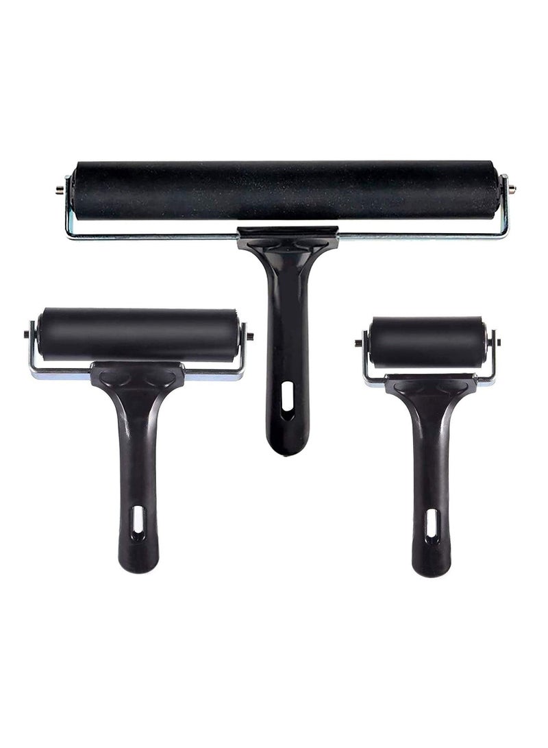 Excefore 3 Pack Printmaking Brayers, Premium Brayer Rollers for Crafting, Hard Rubber Roller Brayers, Vinyl Roller Ink Paint Brush for Wallpapers Stamping Gluing Application (Black) - Image 1