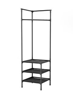 Beauenty Coat Rack Freestanding Closet Organizer with 3 Storage Racks Simple Corner Storage Rack for Entrance Bedroom (Black)  - Image 1