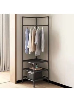 Beauenty Coat Rack Freestanding Closet Organizer with 3 Storage Racks Simple Corner Storage Rack for Entrance Bedroom (Black)  - Image 2