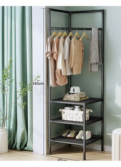 Beauenty Coat Rack Freestanding Closet Organizer with 3 Storage Racks Simple Corner Storage Rack for Entrance Bedroom (Black)  - Image 4