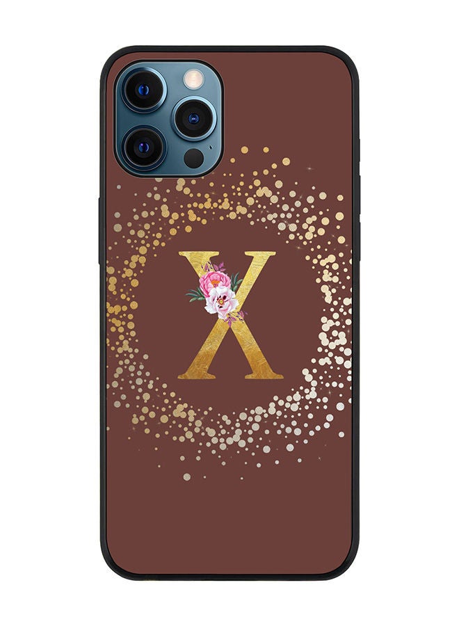 Stylizedd Rugged Black edge case for Apple iPhone 12 Pro Slim fit Soft Case Flexible Rubber Edges TPU Gel Thin Cover - Custom Monogram Initial Letter Floral Pattern Alphabet - X (Brown) - Image 1