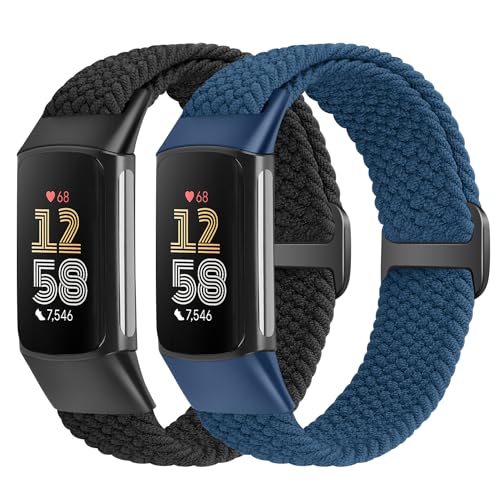 VNDAPT Elastic Braided Bands Compatible with Fitbit Charge 5/Fitbit Charge 6 for Women Men, Breathable Adjustable Stretchy Nylon Loop Sport Replacement Wristbands for Fitbit Charge 6 Charge 5 Straps - Image 1