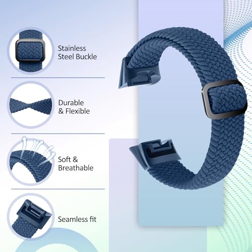 VNDAPT Elastic Braided Bands Compatible with Fitbit Charge 5/Fitbit Charge 6 for Women Men, Breathable Adjustable Stretchy Nylon Loop Sport Replacement Wristbands for Fitbit Charge 6 Charge 5 Straps - Image 3