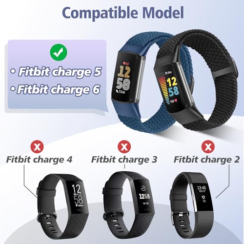 VNDAPT Elastic Braided Bands Compatible with Fitbit Charge 5/Fitbit Charge 6 for Women Men, Breathable Adjustable Stretchy Nylon Loop Sport Replacement Wristbands for Fitbit Charge 6 Charge 5 Straps - Image 4