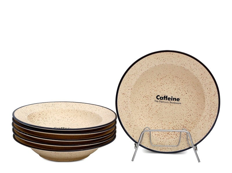 Caffeine Ceramic Handmade Stoneware Off White Round Soup PlatePasta PlateMacaroni PlateMaggie Plate 9 Set of 6 Dishwasher Microwave Safe - Image 1