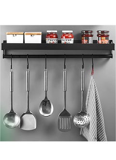 DubaiGallery Kitchen Holder with 6 Removable Hooks, Black Kitchen Shelf, Kitchen Shelf for Spices, Hook Rack, Kitchen Aid, Hanging Rack, Aluminium, for Kitchen, Bathroom, Hallway, etc  - Image 1