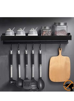 DubaiGallery Kitchen Holder with 6 Removable Hooks, Black Kitchen Shelf, Kitchen Shelf for Spices, Hook Rack, Kitchen Aid, Hanging Rack, Aluminium, for Kitchen, Bathroom, Hallway, etc  - Image 3