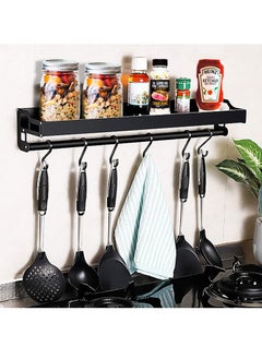 DubaiGallery Kitchen Holder with 6 Removable Hooks, Black Kitchen Shelf, Kitchen Shelf for Spices, Hook Rack, Kitchen Aid, Hanging Rack, Aluminium, for Kitchen, Bathroom, Hallway, etc  - Image 4