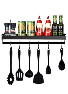 DubaiGallery Kitchen Holder with 6 Removable Hooks, Black Kitchen Shelf, Kitchen Shelf for Spices, Hook Rack, Kitchen Aid, Hanging Rack, Aluminium, for Kitchen, Bathroom, Hallway, etc  - Image 2
