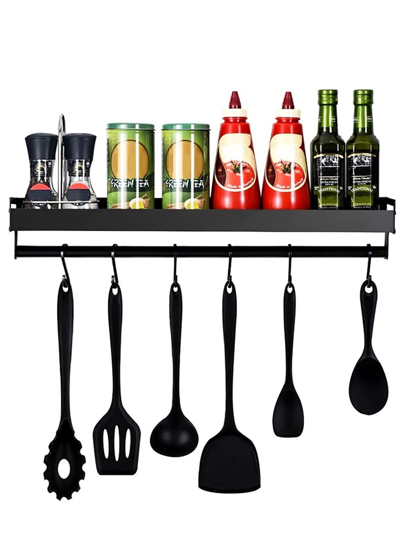 DubaiGallery Kitchen Holder with 6 Removable Hooks, Black Kitchen Shelf, Kitchen Shelf for Spices, Hook Rack, Kitchen Aid, Hanging Rack, Aluminium, for Kitchen, Bathroom, Hallway, etc - Image 2