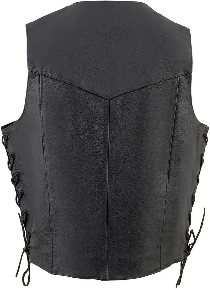 Milwaukee Leather سترة راكب دراجة نارية من جلد ميلووكي للرجال باللون الأسود بتصميم كلاسيكي على شكل حرف V مع أربطة جانبية - Image 2