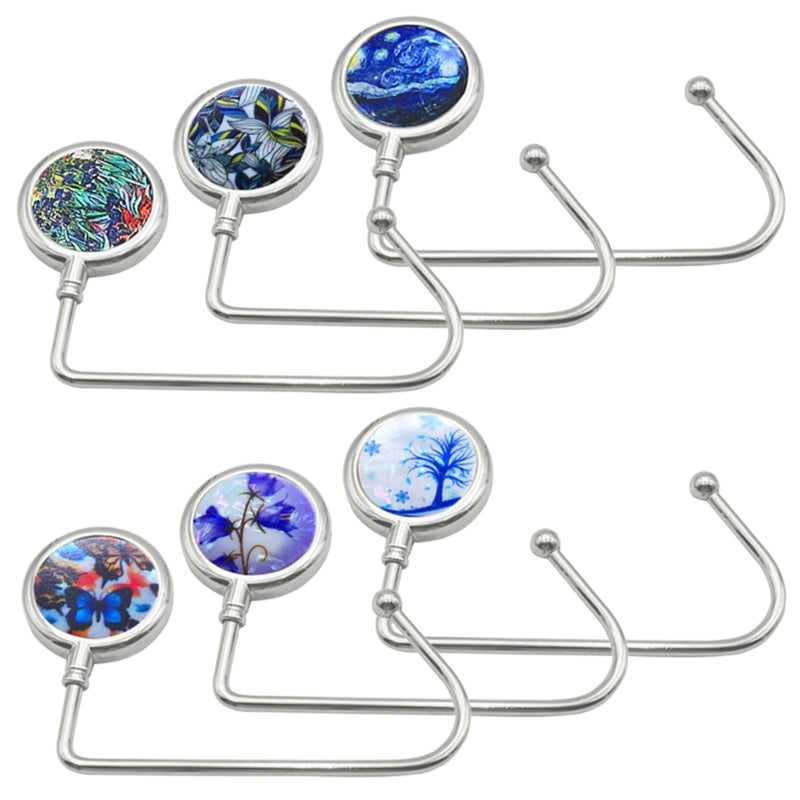 AUHOKY 6Pcs Portable Purse Hook Handbag Hanger for Table Fashionable Long Handbag Bag Holder Under Counter Christmas Stocking Holders Mantel Hooks for Women Girls Bags Storage6 Vintage Patterns