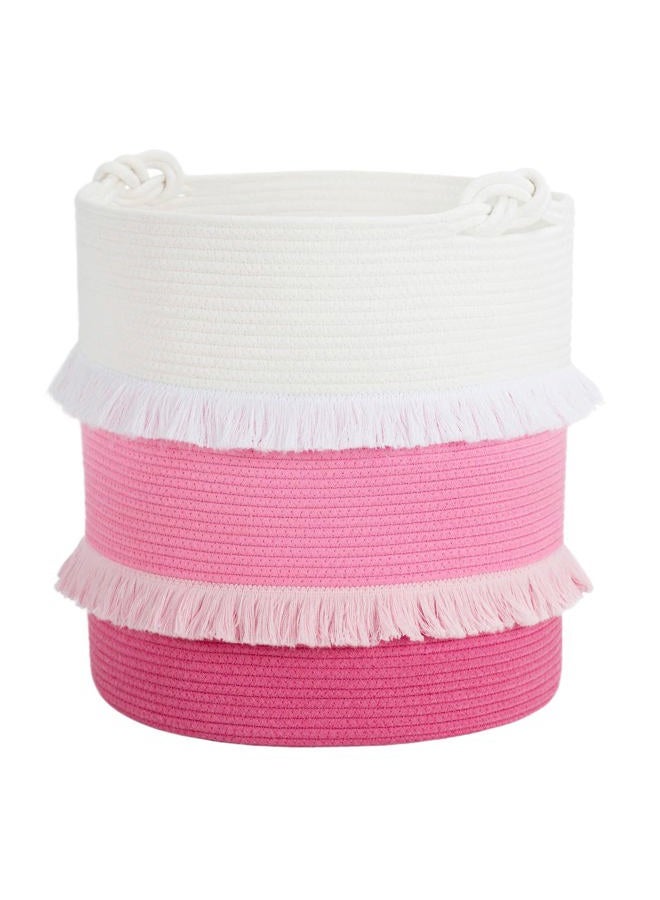 CherryNow (X-Large -Pink) - Extra Large Woven Storage Baskets - 41cm x 43cm Cotton Rope Decorative Pink Hamper for Nursery, Toys, Blankets, and Laundry, Cute Tassel Nursery Decor for Baby & Girl - Image 1