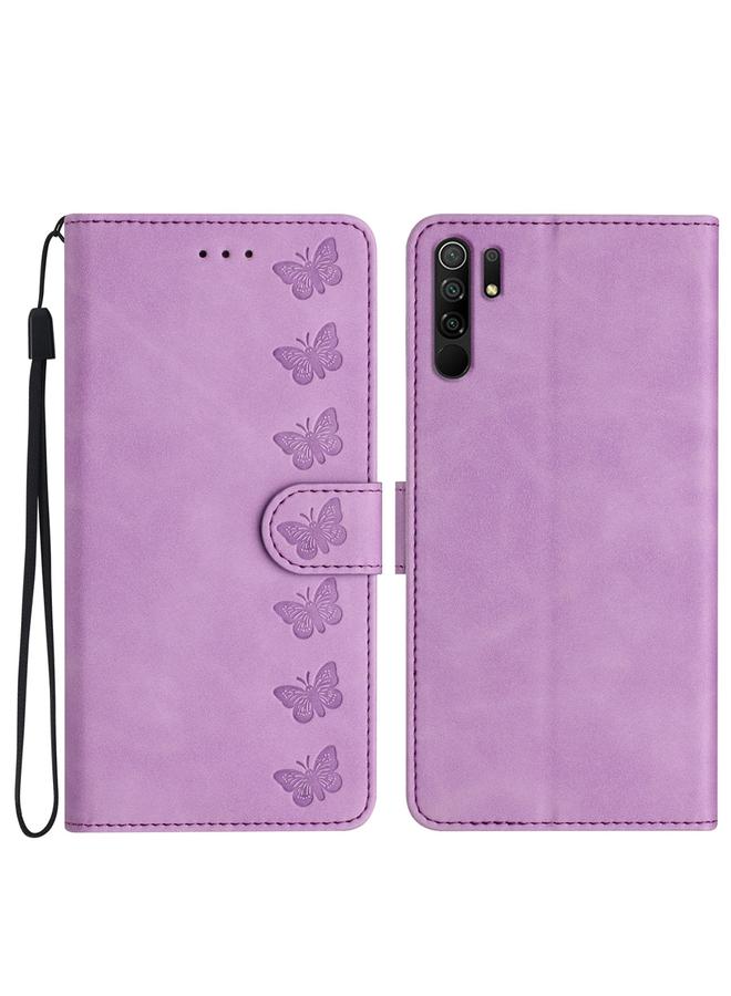 Case For Xiaomi Redmi 9 Seven Butterflies Embossed Leather Phone Case