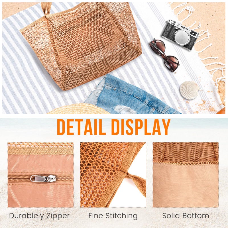HOHOM Beach Bags for Women, Summer Travel Mesh Tote Bag with Large Inner Pocket, Sandproof Woven Shoulder Handbag Swim Pool Bag, Suit for Family Vacation Essentials - Image 5