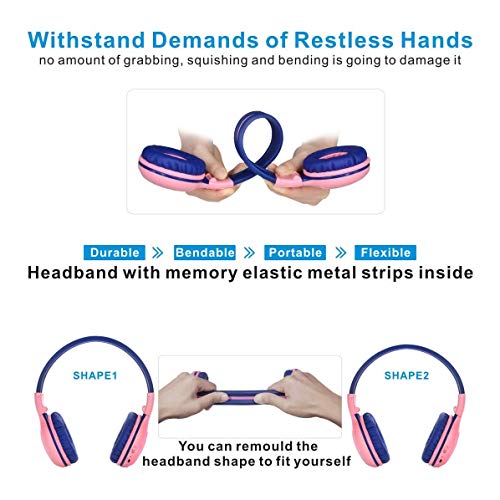 SIMOLIO 2 Pack Wireless Bluetooth Kids Headphone with Hard Case & Volume Limited, Over-Ear Wireless Headphones for Kids, Girls, Boys, School,Travel (Mint,Pink) - Image 3