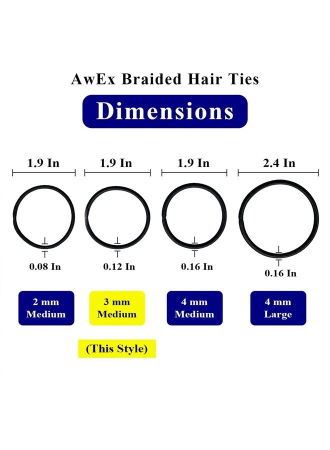 AwEx Black Hair Bands for FINE Hair,0.12 inch (3 mm) in Thickness,5.5 inches(140 mm), Regular Loop Hair Ties,No Metal Elastics,Ponytail Holder for THIN Hair - Image 3