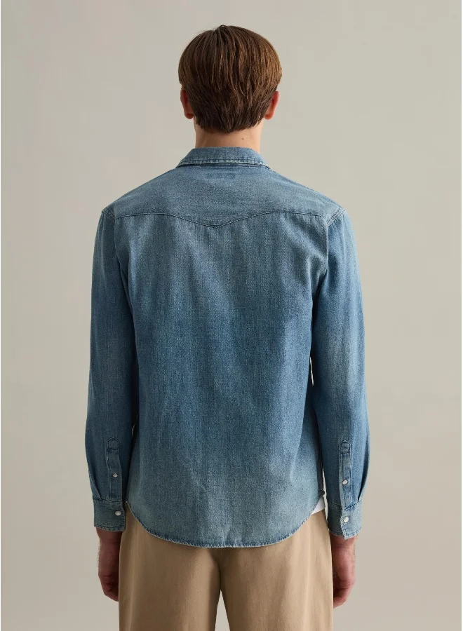 Ovs Western shirt in denim with pearl buttons