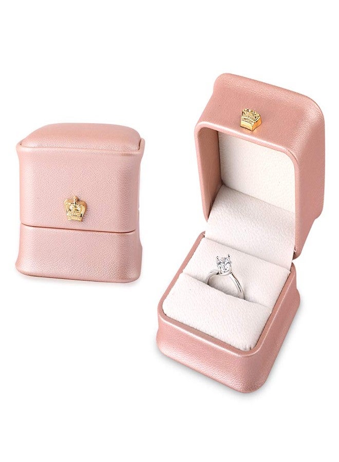 iSuperb Set of 2 Pink Ring Box Proposal Ring Boxes Couple Engagement Jewelry Gift Box Case PU Leather Ring Earrings Jewelry Display for Wedding (Pink ring box) - Image 1