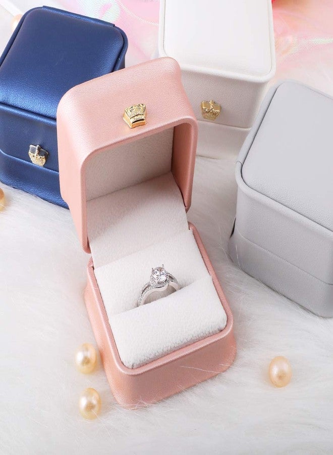 iSuperb Set of 2 Pink Ring Box Proposal Ring Boxes Couple Engagement Jewelry Gift Box Case PU Leather Ring Earrings Jewelry Display for Wedding (Pink ring box) - Image 5