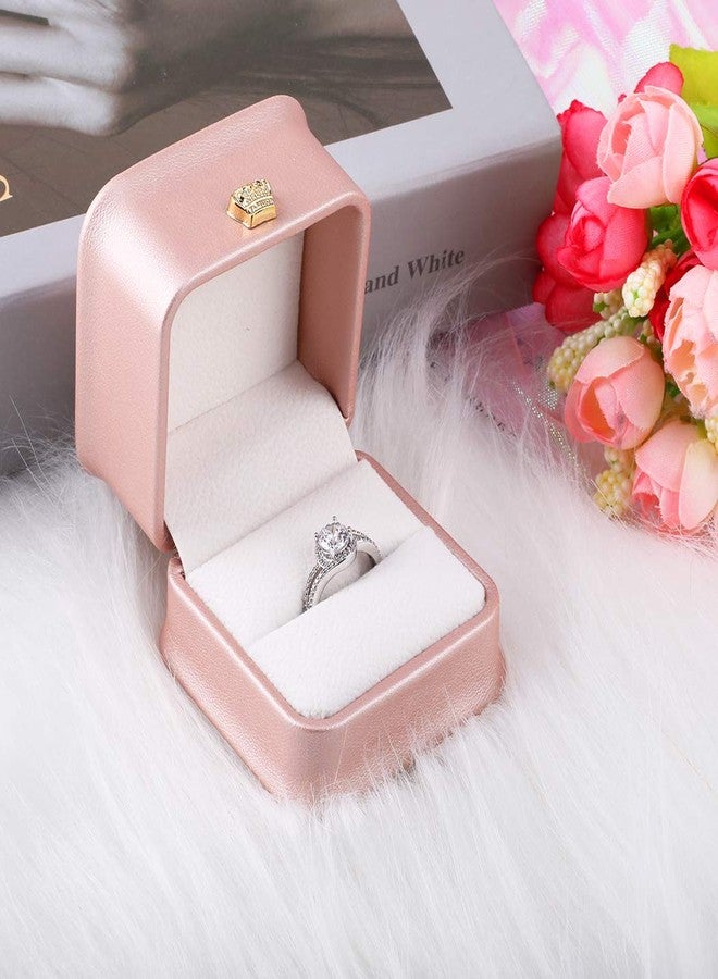 iSuperb Set of 2 Pink Ring Box Proposal Ring Boxes Couple Engagement Jewelry Gift Box Case PU Leather Ring Earrings Jewelry Display for Wedding (Pink ring box) - Image 2