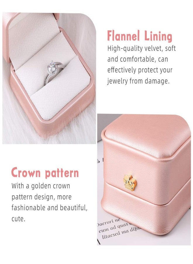 iSuperb Set of 2 Pink Ring Box Proposal Ring Boxes Couple Engagement Jewelry Gift Box Case PU Leather Ring Earrings Jewelry Display for Wedding (Pink ring box) - Image 3