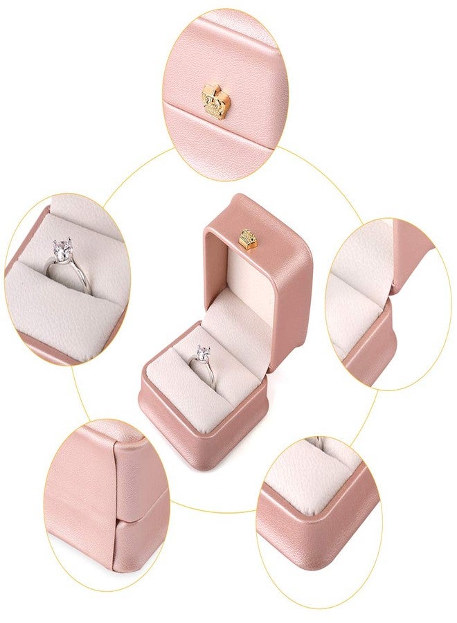 iSuperb Set of 2 Pink Ring Box Proposal Ring Boxes Couple Engagement Jewelry Gift Box Case PU Leather Ring Earrings Jewelry Display for Wedding (Pink ring box) - Image 4