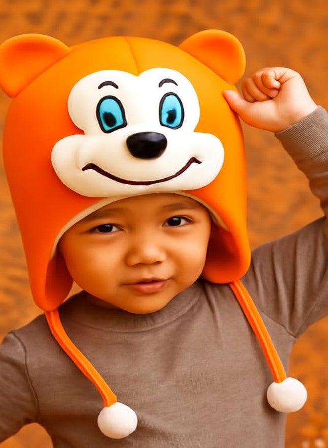 Krystle Cute Bear Face Knit Hat for Kids - Soft & Warm with Ears & Pom Poms (Orange,6-12 Months) - Image 2