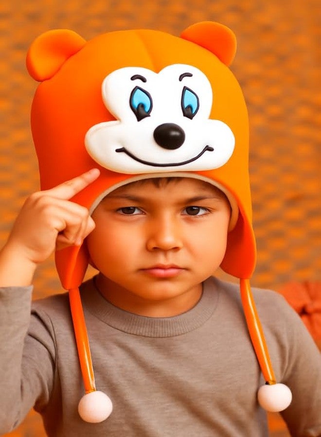 Krystle Cute Bear Face Knit Hat for Kids - Soft & Warm with Ears & Pom Poms (Orange,6-12 Months) - Image 3
