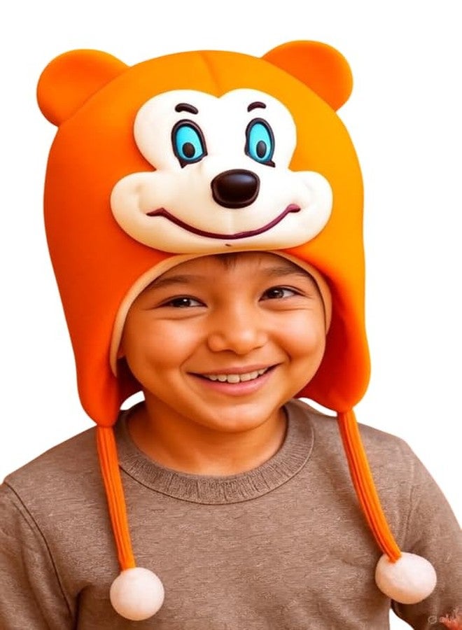 Krystle Cute Bear Face Knit Hat for Kids - Soft & Warm with Ears & Pom Poms (Orange,6-12 Months) - Image 1
