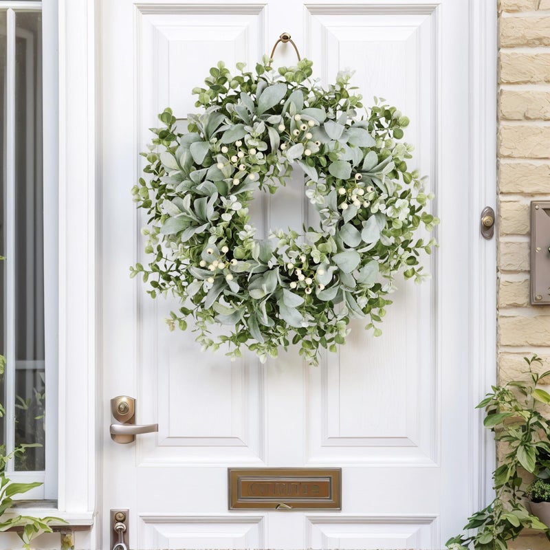 MDSTBN 26 Inch Large Lambs Ear Wreaths for Front Door Spring Summer Lambs Leaves with White Berries, Artificial Greenery for Farmhouse Porch Wall Living Room Home Widding Decor for All Seasons Wreaths - Image 3