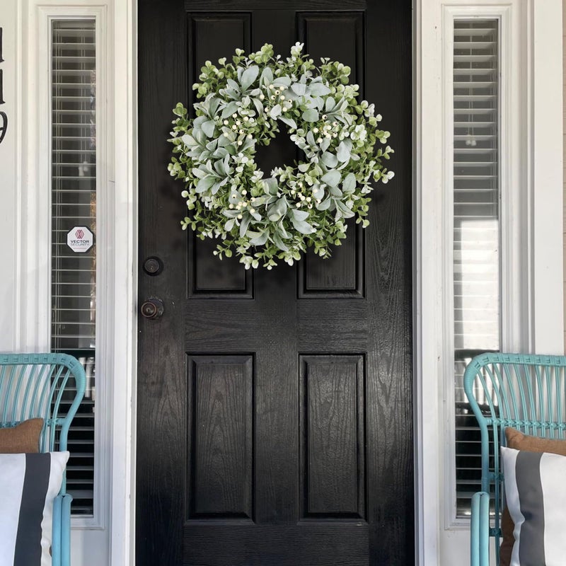 MDSTBN 26 Inch Large Lambs Ear Wreaths for Front Door Spring Summer Lambs Leaves with White Berries, Artificial Greenery for Farmhouse Porch Wall Living Room Home Widding Decor for All Seasons Wreaths - Image 2