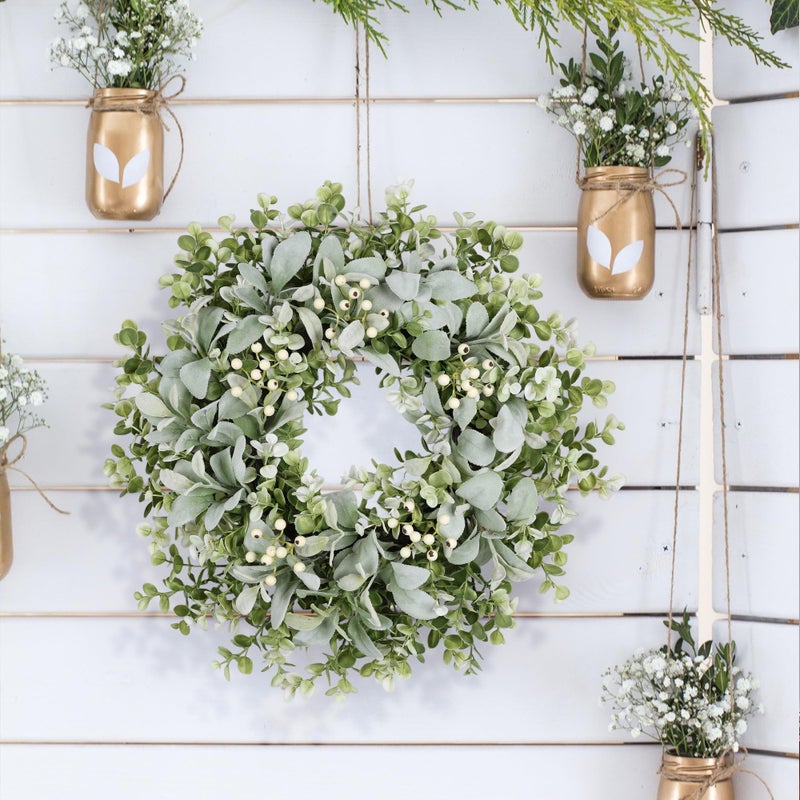 MDSTBN 26 Inch Large Lambs Ear Wreaths for Front Door Spring Summer Lambs Leaves with White Berries, Artificial Greenery for Farmhouse Porch Wall Living Room Home Widding Decor for All Seasons Wreaths - Image 5