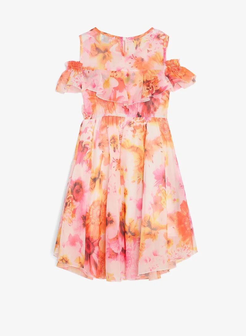 Pinata  Floral Print Cold Shoulder Frill Dress for Women | Best Price UAE