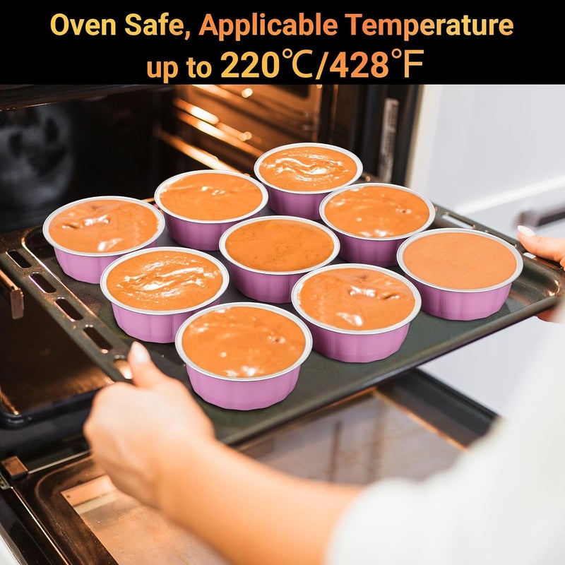 Beasea Aluminum Cups for Baking, 8 oz 100 Pack 3.9" 235ml Disposable Ramekins Bake Ramekin Cup Muffin Cupcake Baking Mini Pudding Cups for Party Wedding Birthday - Pink - Image 3