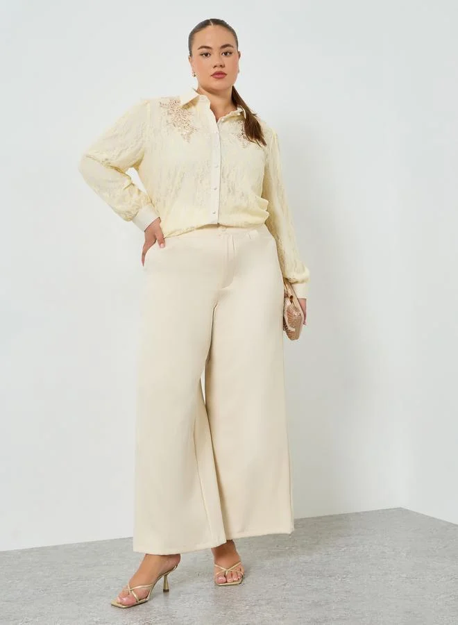 Styli Plus Size Lace Shirt with Buttons