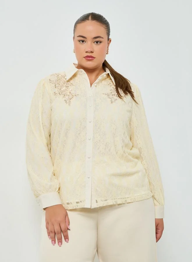 Styli Plus Size Lace Shirt with Buttons