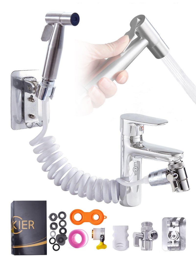 LUCKIER Stainless steel portable travel Shattaf portable bidet faucet, boosted water flow Shatafa kit, 3m hose, 2 types of bases, adapter kit. Suitable for home/hotel/camping/female/baby care - Image 1
