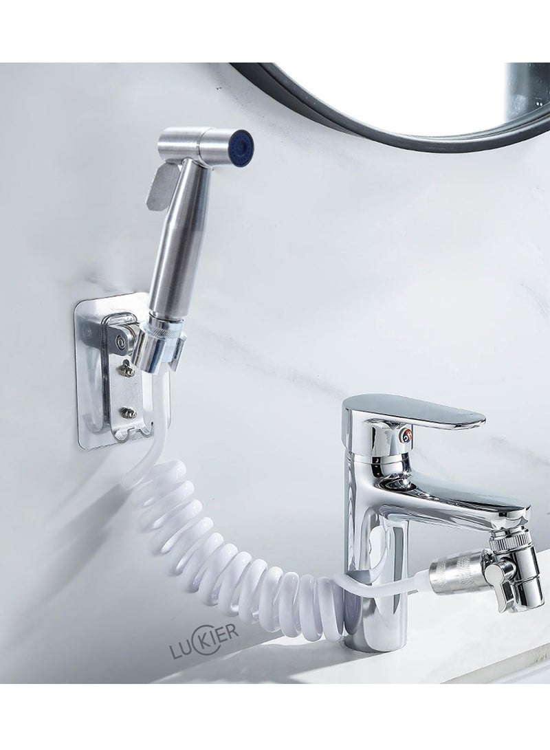 LUCKIER Stainless steel portable travel Shattaf portable bidet faucet, boosted water flow Shatafa kit, 3m hose, 2 types of bases, adapter kit. Suitable for home/hotel/camping/female/baby care - Image 3